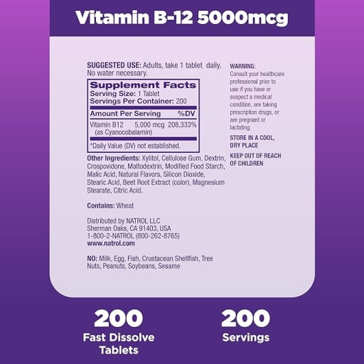 Vitamin B-12 5,000 mcg Fast Dissolve Strawberry Natural Flavor