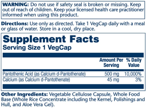 Pantothenic Acid 500 mg with Aloe Vera