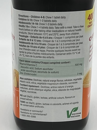 Chewable Vitamin C + Zinc 500mg
