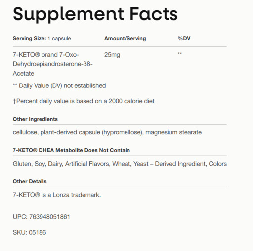 7-Keto DHEA Metabolite 25 mg Potency
