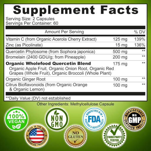 Quercetin with Bromelain, Zinc, Vitamin C & Whole Foods