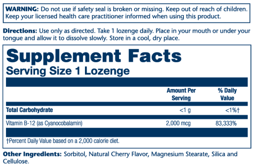 Vitamin B-12 Lozenge 2000 mcg Natural Cherry Flavor