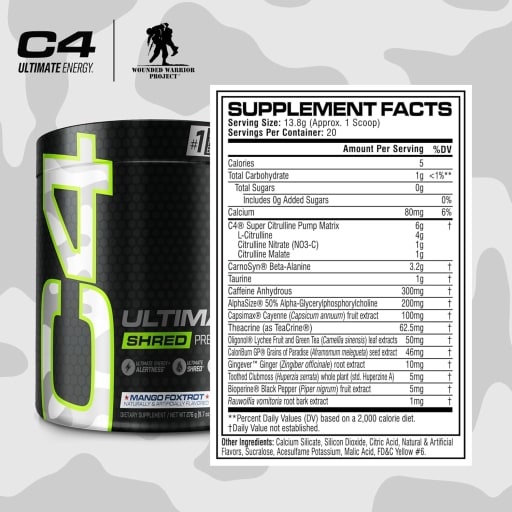 C4 Ultimate Shred x Wounded Warrior Project Pre-Workout Powder (Mango Foxtrot)