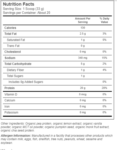 Organic Plant Based Protein (Lemon Cookie)