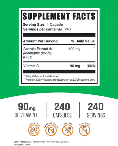 Vitamin C Acerola Cherry Capsules 500 mg