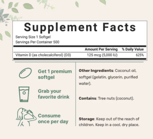 Vitamin D3 5000 IU with Coconut Oil