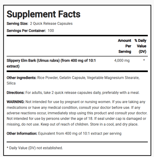 Slippery Elm Bark 4000 mg