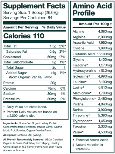 Organic Grass-Fed Whey (Vanilla Bean)