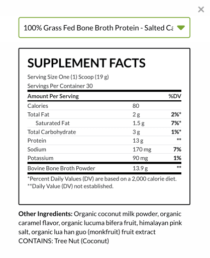 100% Grass Fed Bone Broth Protein (Salted Caramel)