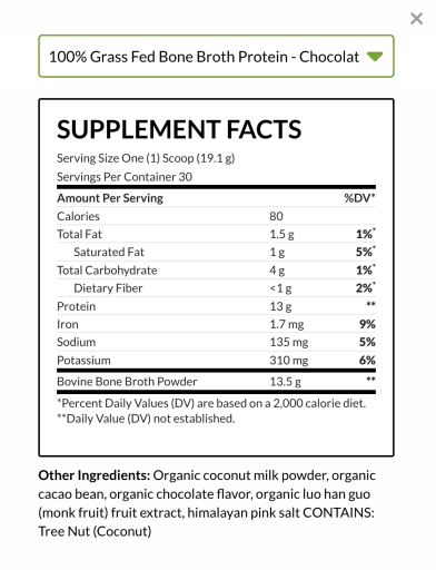 100% Grass Fed Bone Broth Protein (Chocolate)