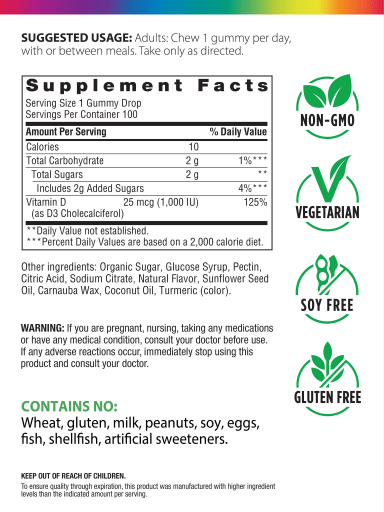 Sunny Gummies Vitamin D3 1,000 IU (Lemon)