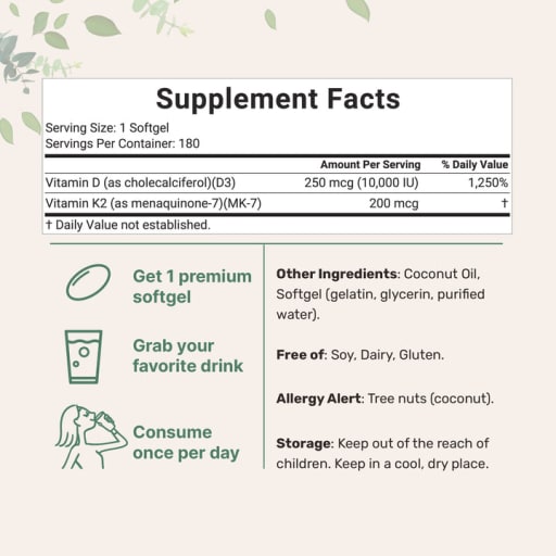 Vitamin D3 10000 IU + K2 with Coconut Oil