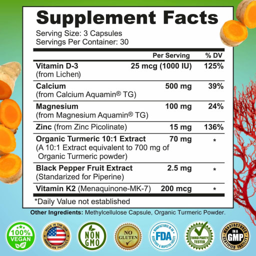 Calcium Magnesium Zinc D3 & K2 + Turmeric