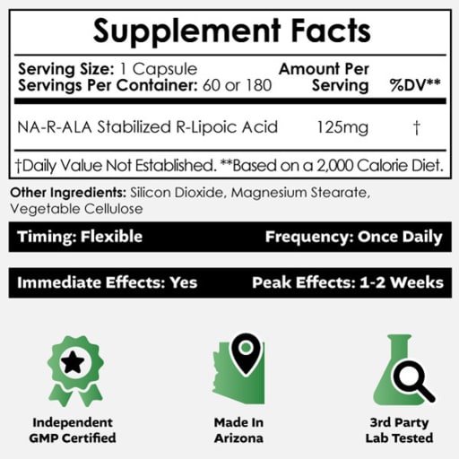 NA-R-ALA Stabilized R-Lipoic Acid Capsules 125 mg