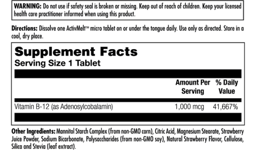 B-12 Adenosylcobalamin Instant Dissolve Tablets 1000 mcg (Strawberry)
