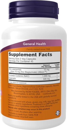 NAC 1,000 mg Quercetin 500 mg & Zinc 15 mg