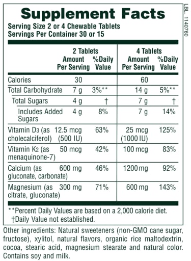 Calcium/Magnesium/Vitamin D3 with Vitamin K2 Chewables (Chocolate)