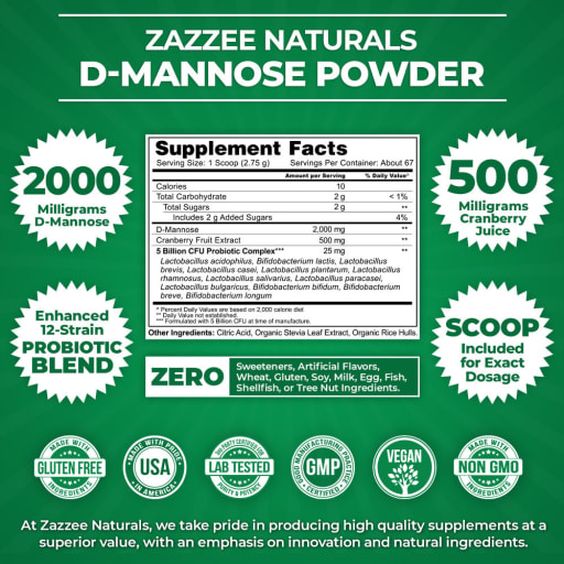 D-Mannose Powder Plus 2000 mg with Cranberry & Probiotics