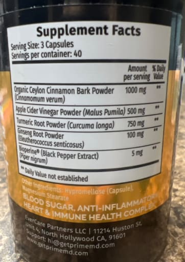 Organic Ceylon Cinnamon Apple Cider Vinegar Turmeric + Bioperine Ginseng Root