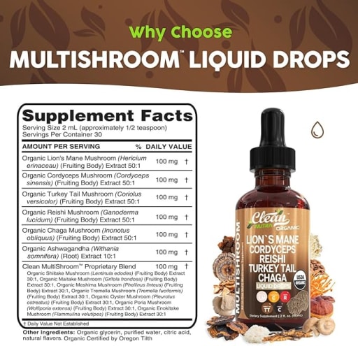 Lion's Mane Cordyceps Reishi Turkey Tail Chaga Liquid Drops