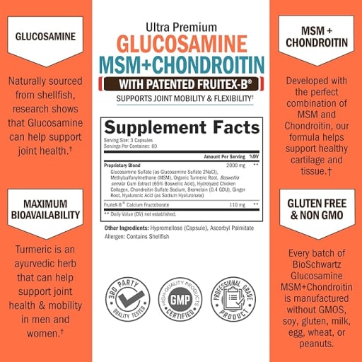 Maximum Strength Glucosamine MSM + Chondroitin with Patented Fruitex-B