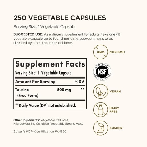 Taurine 500 mg Vegetable Capsules