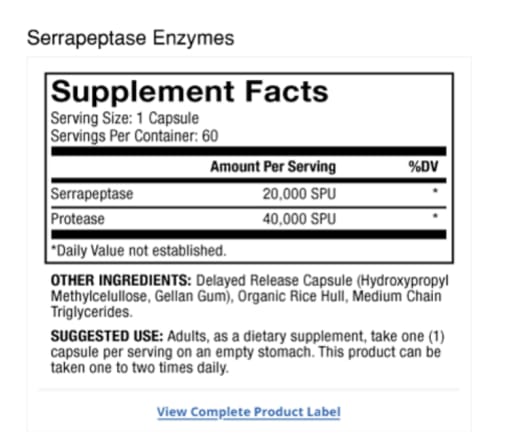 Serrapeptase Enzymes Delayed Release