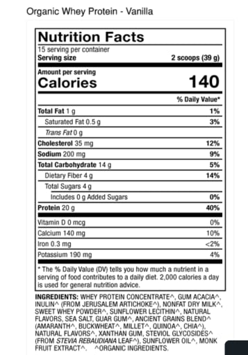 Organic Miracle Whey Protein Powder (Vanilla)