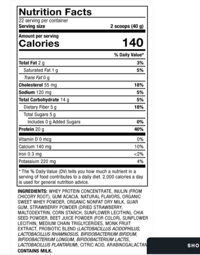 Pure Power Whey Protein + Probiotics (Strawberry)