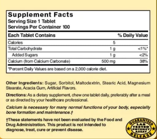 Chewable Calcium 500 mg (Bavarian Cream)