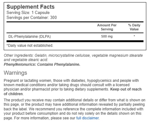 DLPA DL-Phenylalanine 500 mg