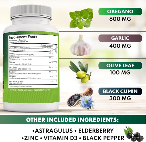 Oregano Oil Garlic Extract Olive Leaf & Black Seed Oil