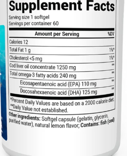 Omega-3 Cod Liver Fish Oil 1250 mg