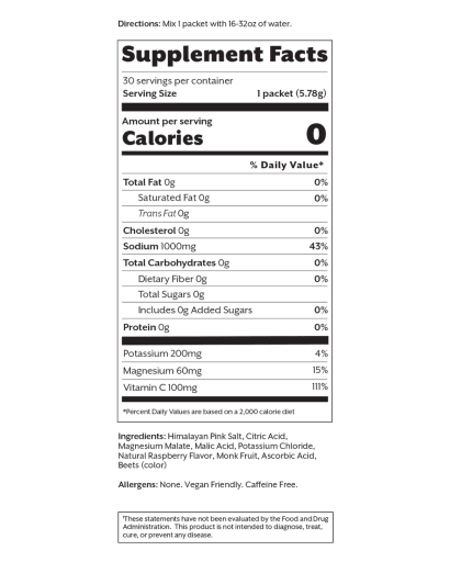 Electrolyte Drink Mix Lightly Sweetened (Raspberry)