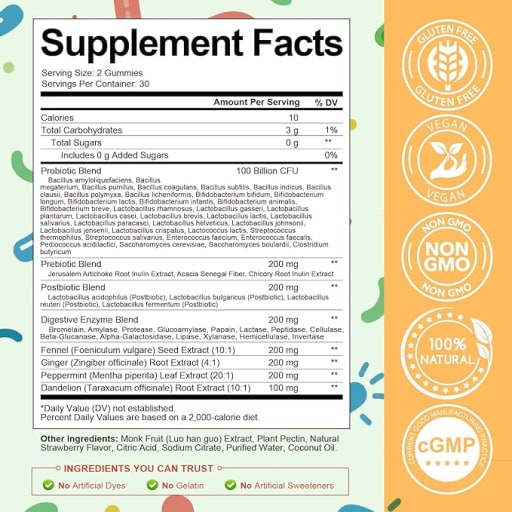 Probiotics + Prebiotics + Postbiotics + Enzymes Gummies (Strawberry)