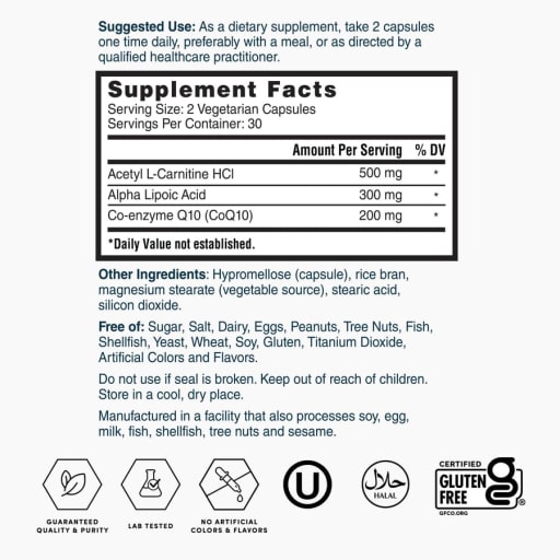 CoQ10 + Alpha Lipoic Acid + Acetyl L-Carnitine HCl