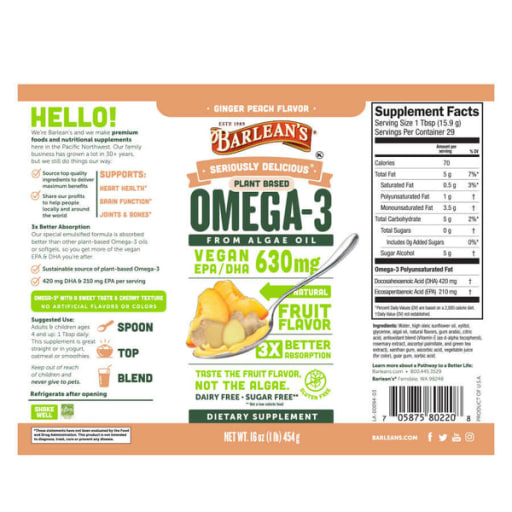 Seriously Delicious Plant Based Omega-3 630 mg (Ginger Peach Swirl)