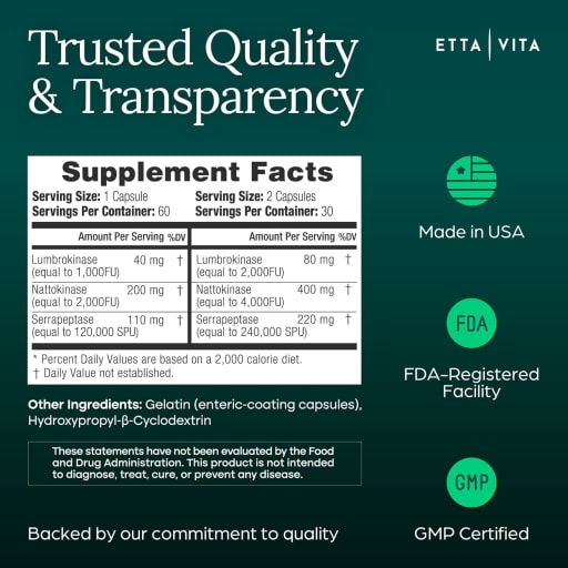 Nattokinase witth Lumbrokinase and Serrapeptase