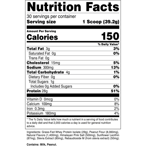 100% Grass-Fed Whey Protein Isolate (Vanilla Peanut Butter)