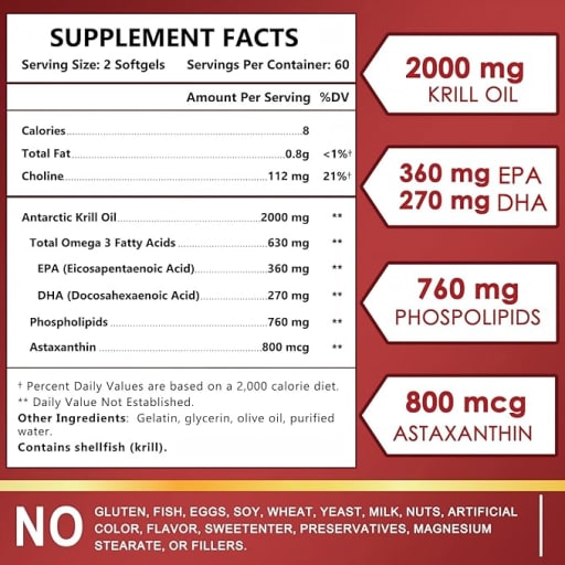 Krill Oil 2000 mg with Omega-3 + Astaxanthin