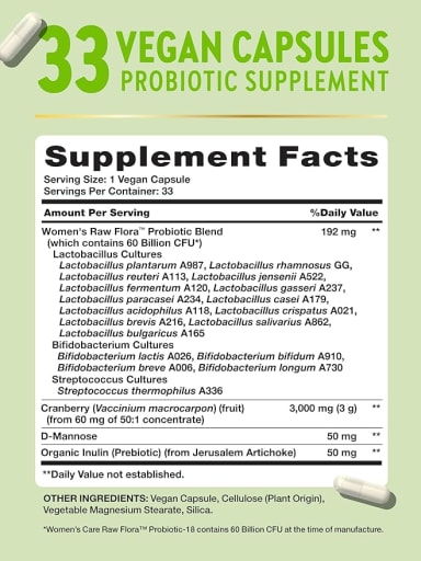 Raw Flora Probiotic-18 Women's Care 60 Billion CFU