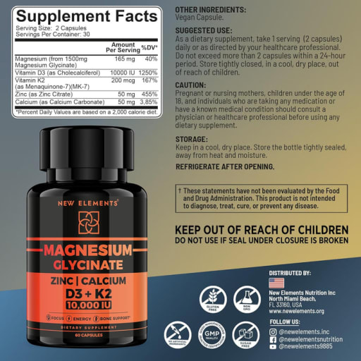Magnesium Glycinate Zinc Calcium D3 + K2