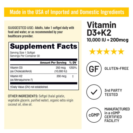 Vitamin D3 250 mcg +K2 200 mcg