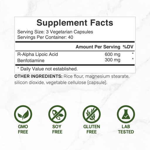 R Alpha Lipoic Acid 600 mg with Benfotiamine 300 mg