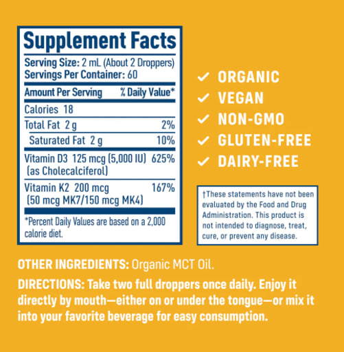 Vitamin D3+K2 In Organic MCT Oil
