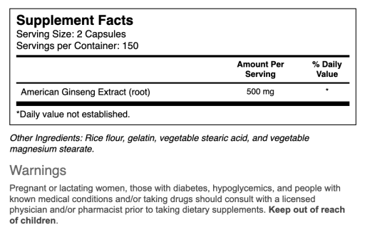 American Ginseng Extract 500 mg