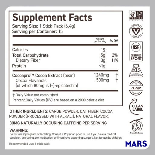 Cocoa Flavanols Powder 500 mg Stick Packs (Dark Chocolate)