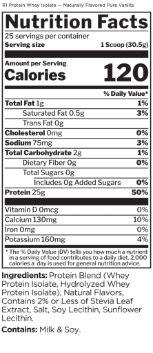 Naturally Flavored R1 Protein Whey Isolate (Pure Vanilla)