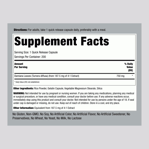 Damiana Leaves 750 mg