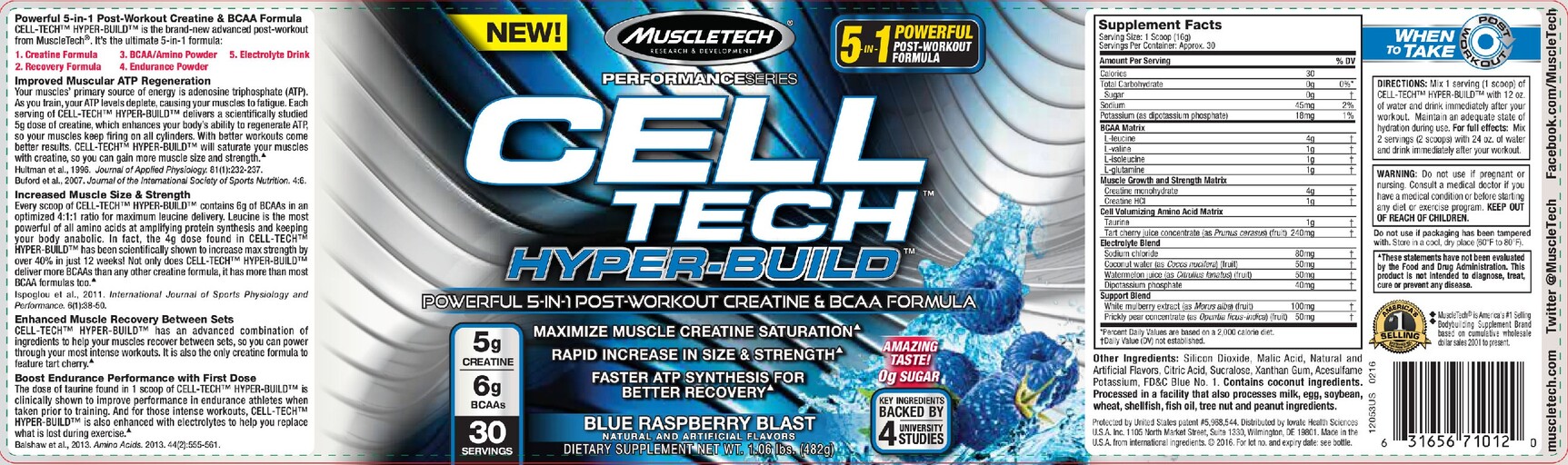 Muscletech Blue MuscleTech - Cell Tech Hyper-Build Blue Raspberry Blast - SuppCo